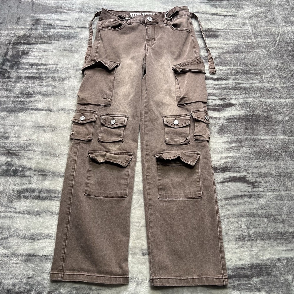 Y2K VIP Jeans Brown Cargo Jeans w/ Cargo Pockets Size‎ 3 26